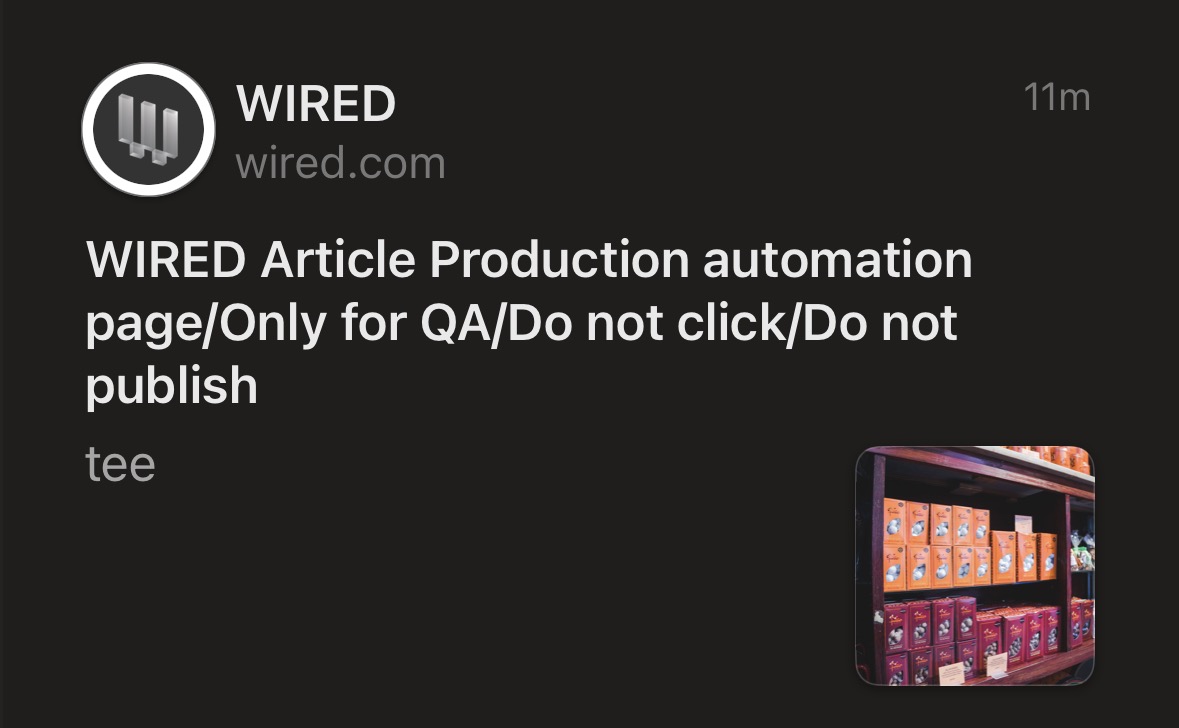 An obvious placeholder article from the WIRED CMS marked “Do not publish” but that has obviously been published because it’s gone to RSS.