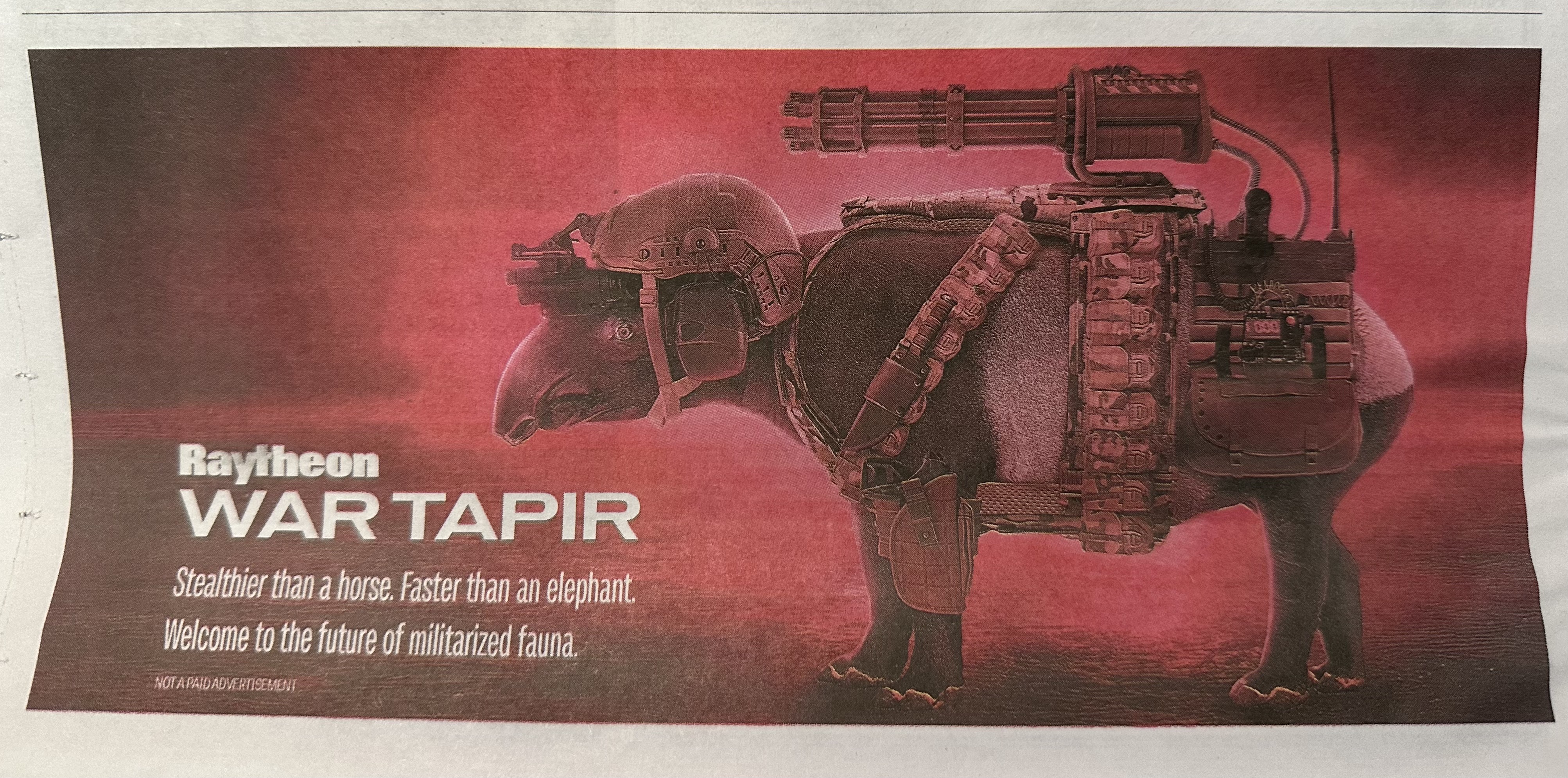 picture of an Onion fake ad for the “Raytheon War Tapir”